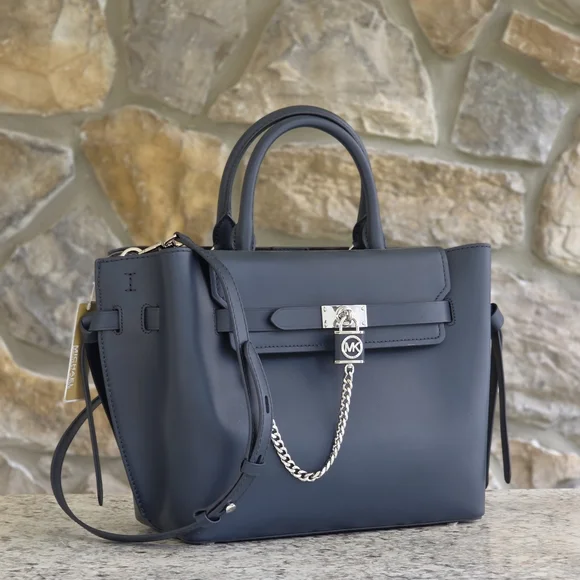 Michael Kors Hamilton Legacy Large Belted Blue Satchel - Picture 1 of 7